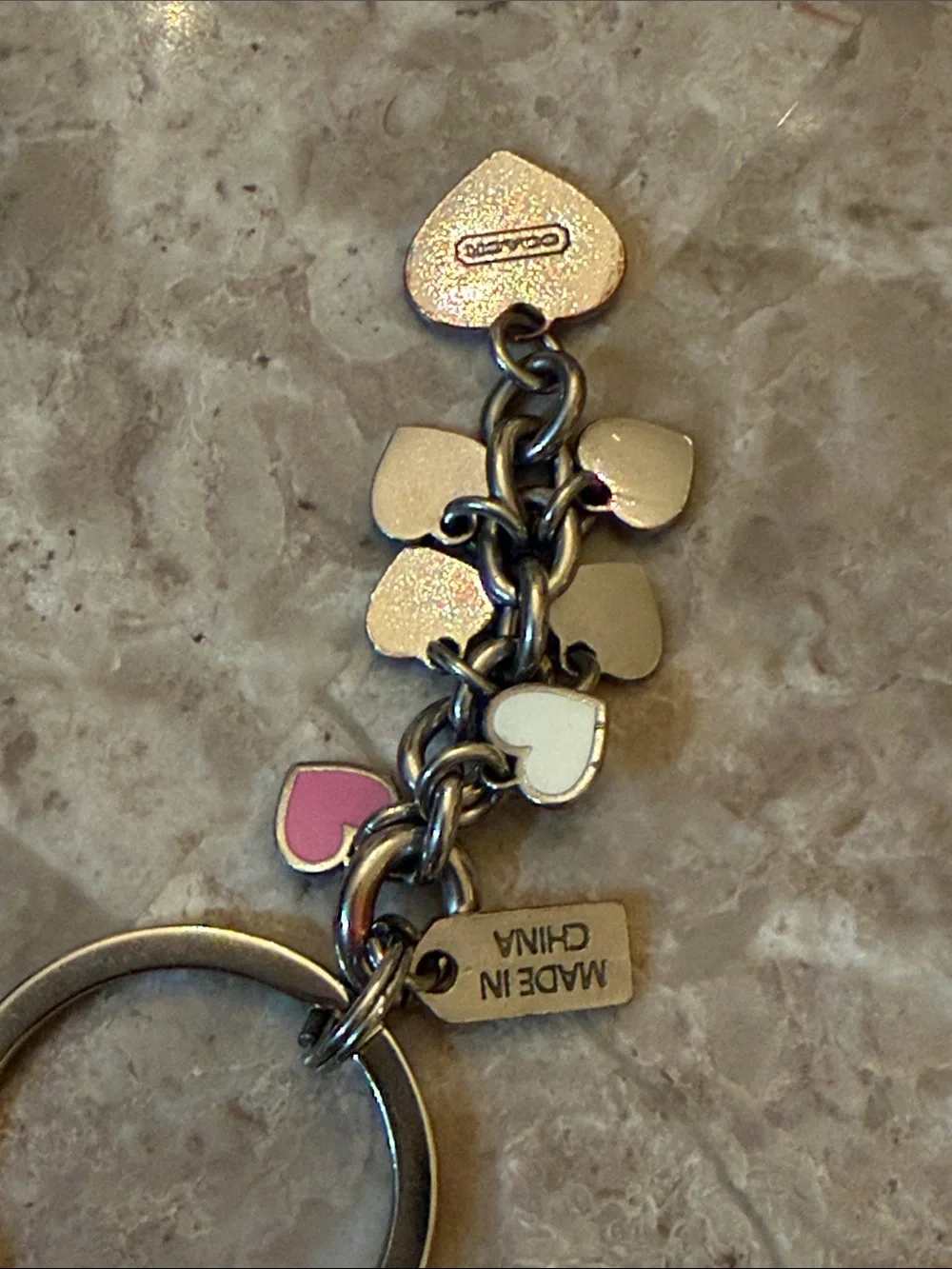 Coach Pink Multi-Heart Charm Key Ring HTF Y2K